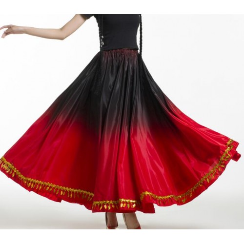 Women's flamenco dance skirts pink red gradient swing bull dance paso double dance skirts